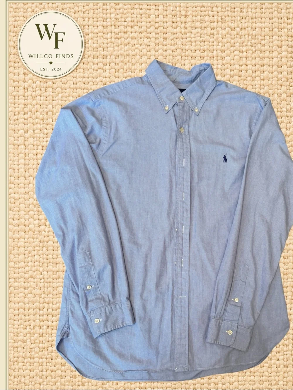 Ralph Lauren Men’s Size 16 Blue Micro Check Button Down Shirt Navy Pony